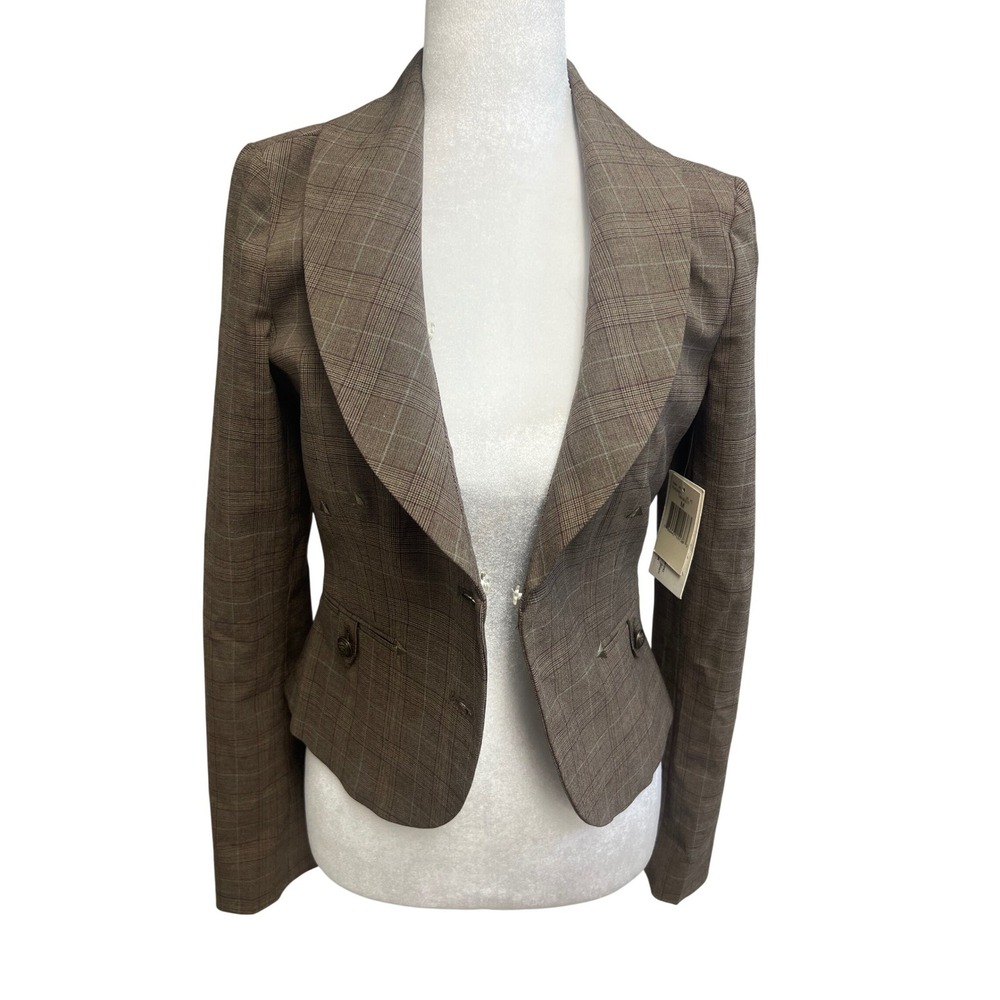 GUESS Tan Plaid 80s Vintage Inspired Blazer NWT Sz M Dark Academia Preppy Office